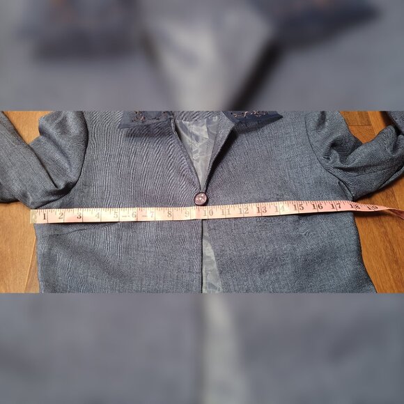 Vintage Blazer Blue Cropped Lightweight Embellished Collar Lined One Button - Picture 8 of 11